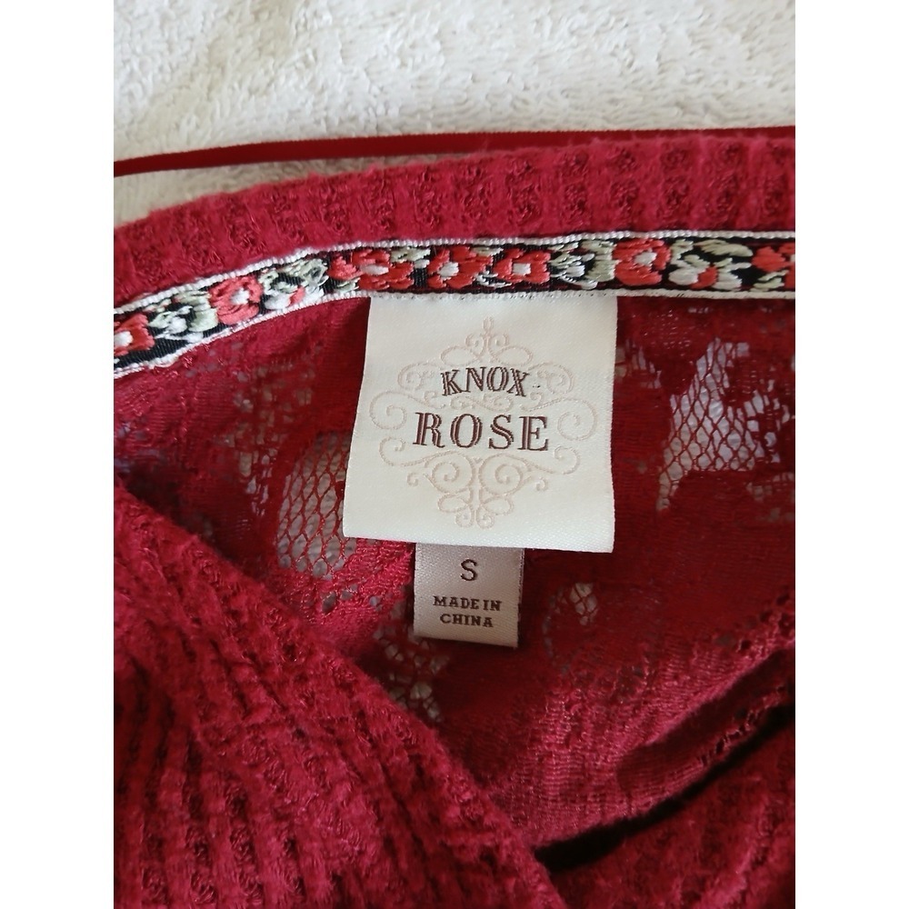 KNOX ROSE Waffle Knit Dropped Shoulder Blouse Topβ Small Front Knot Lace Back - Picture 16 of 16